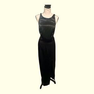 Vintage Roberta Satin Beaded Gown 15/16 (Fits M/L) Crisscross Back